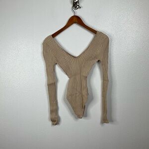 Hera Collection Beige Sweater Bodysuit‎ Size Small